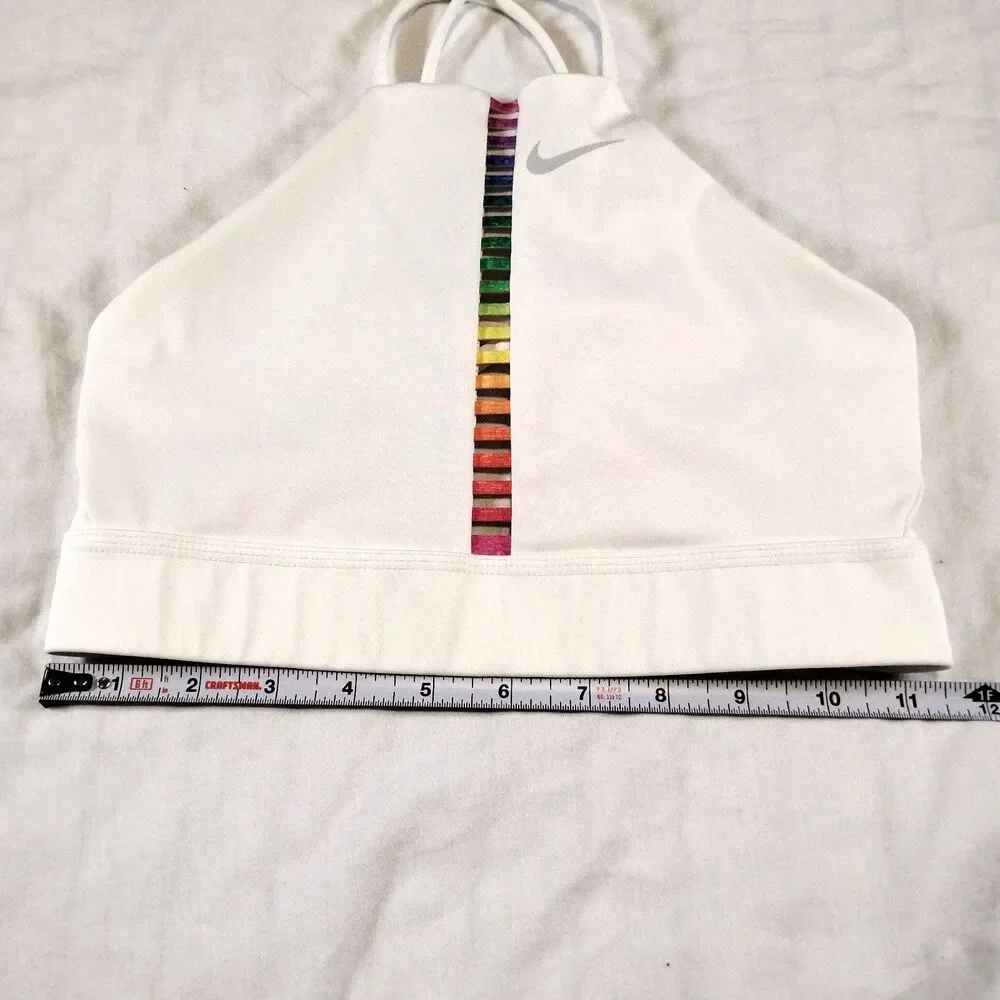 Nike Dri-Fit Indy Rainbow Ladder Sports Bra Size XS White